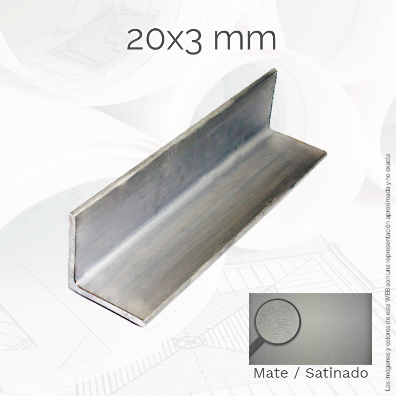 Perfil macizo ángulo 20 3mm Inox AISI-304 Mate