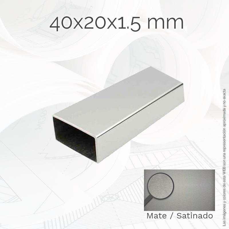 Tubo rectangular 40x20 1.5mm Inox AISI-304 Mate