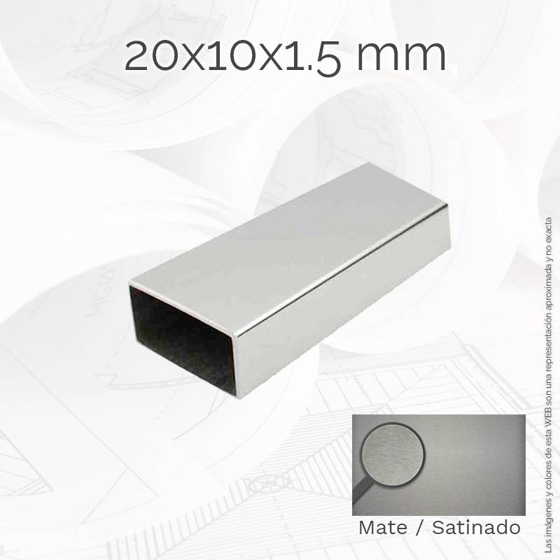 Tubo rectangular 20x10 1.5mm Inox AISI-304 Mate