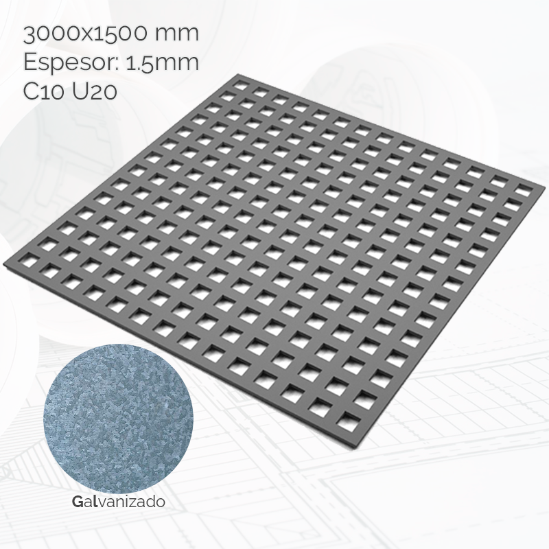 Sabueso condensador alineación Chapa per. cuadrados 2000x1000mm E1.5 C10 U20 GL